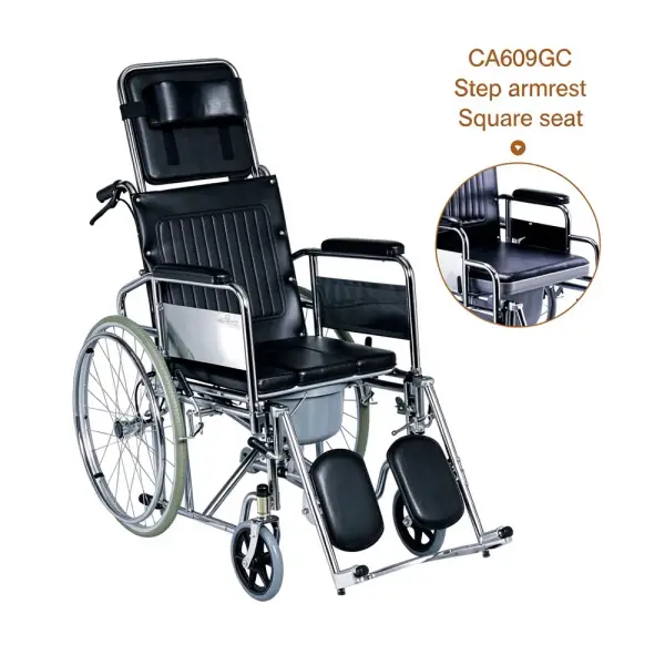 Steel Reclining Commode Wheelchair